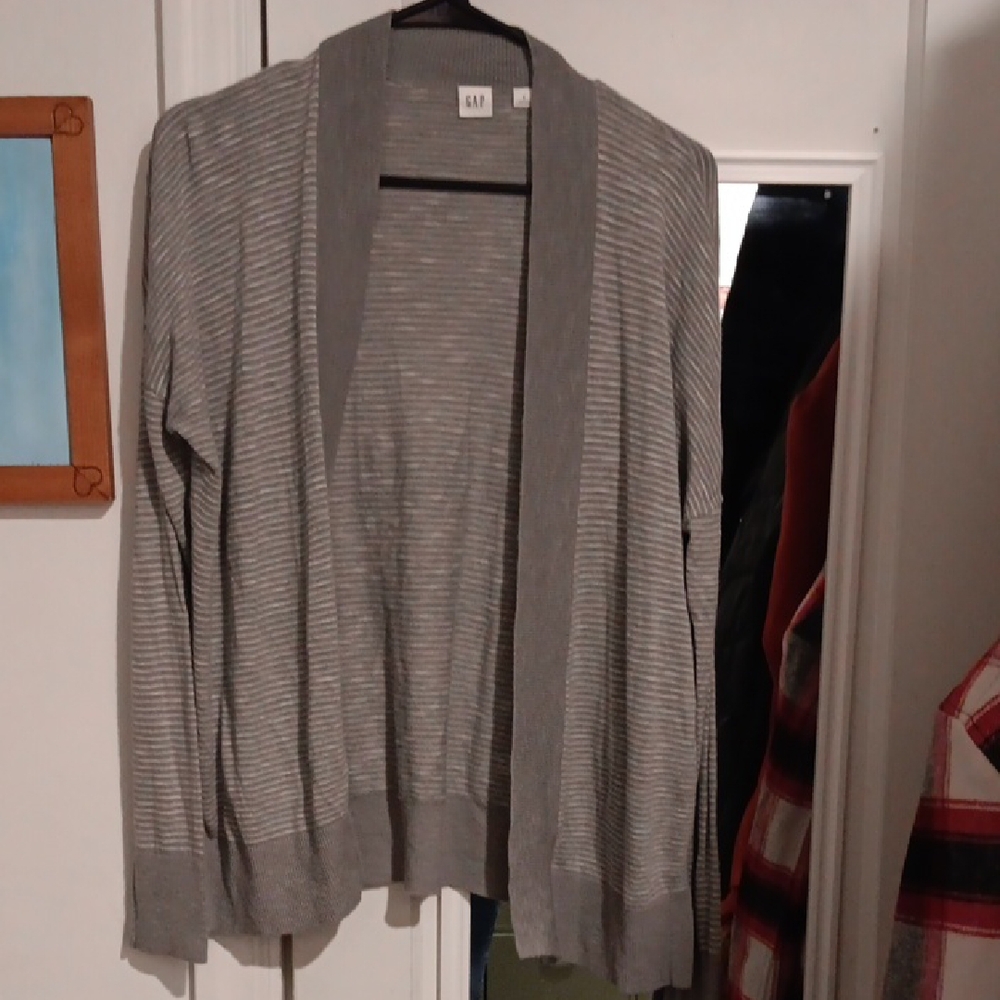 GAP Women's Light Gray Striped Cardigan